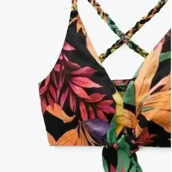 Zara tie front crop top floral size S - Picture 2 of 7